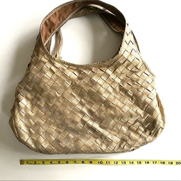 Vintage Y2K Metallic Gold Leather Basket Weave Hobo Style Bag Melie Bianco Purse - Picture 8 of 10